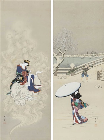 Lady of Eguchi Otaka Gengo a pair of scrolls 江口の君之図